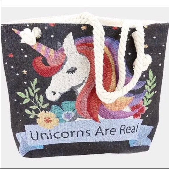 Handbags - Unicorns Are Real Unicorn Print Canvas Tote Bag
